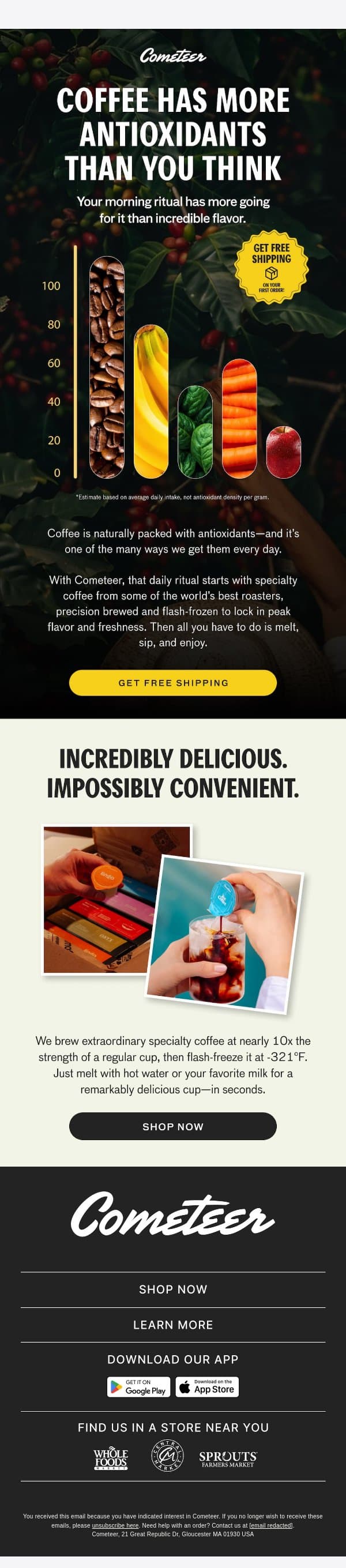 Your coffee is packed with antioxidants ☕ email from Cometeer screenshot