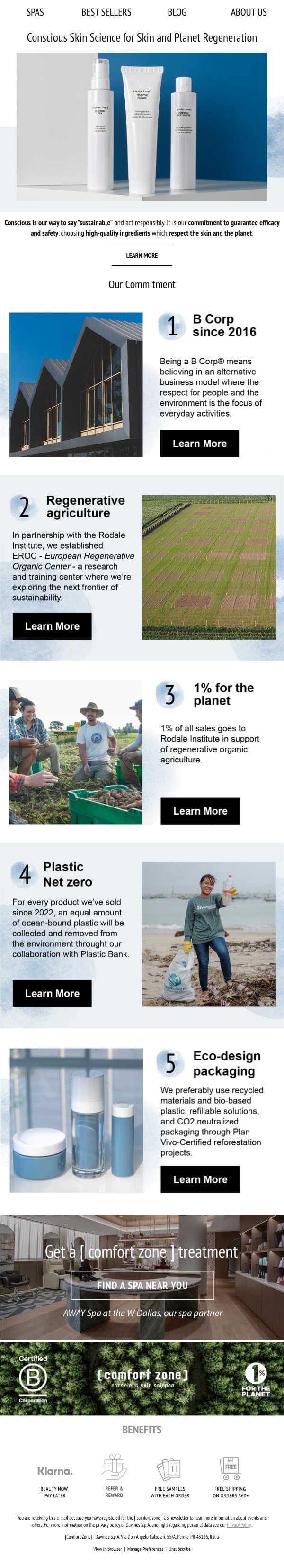 Our commitment to regeneration 🌎 email from Comfort Zone screenshot