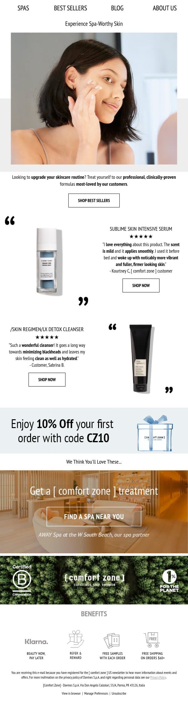 Find Your Perfect Skincare Match✨ email from Comfort Zone screenshot