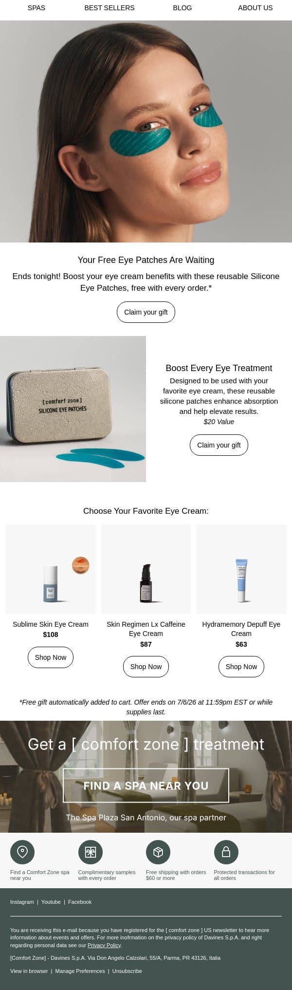Firm your under eyes with this gift 🎁 email from Comfort Zone screenshot