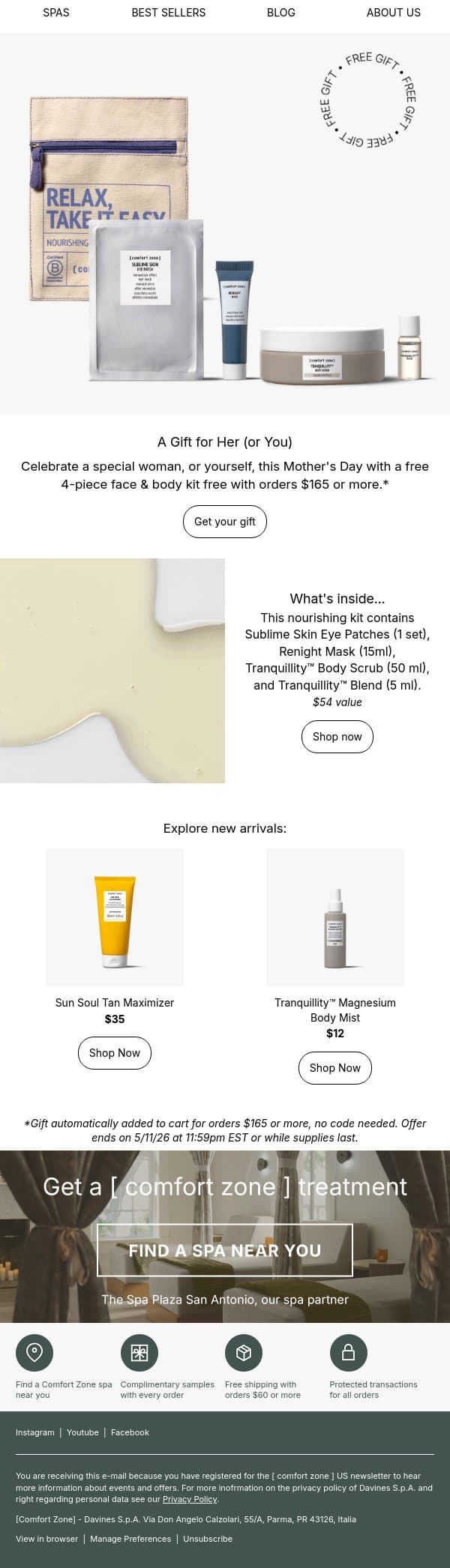 Treat her (or yourself) to a glowing gift đ email from Comfort Zone screenshot