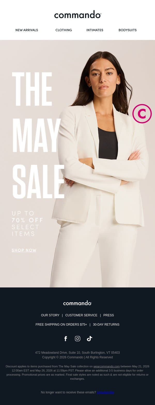 Final Hours of The May Sale email from Commando screenshot