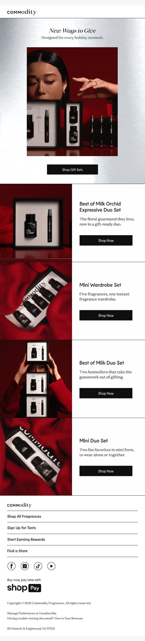 New sets, ready to give email from Commodity screenshot