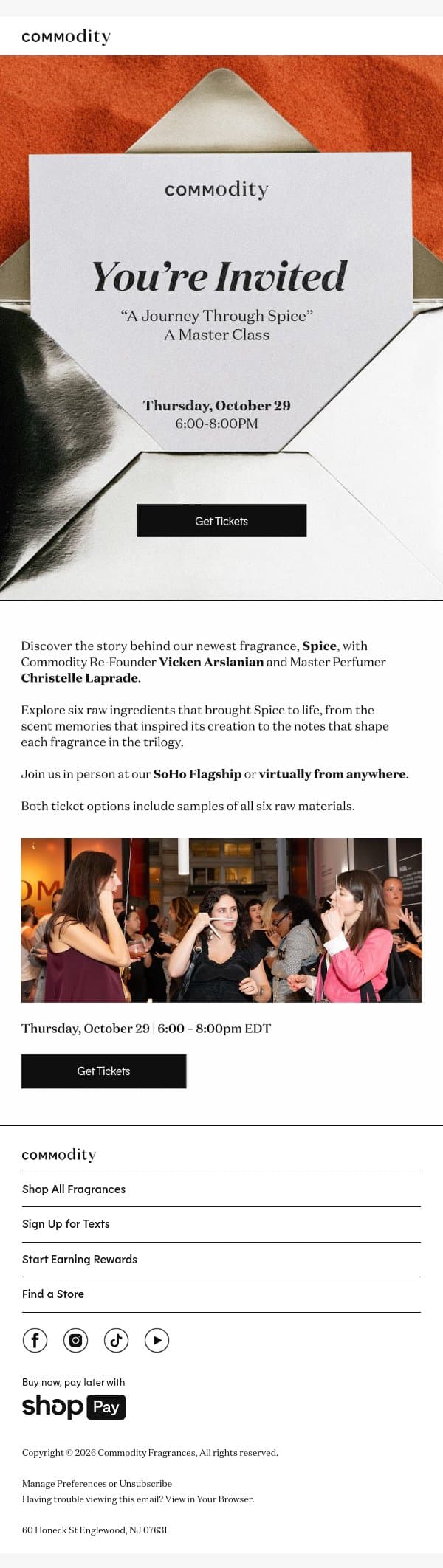 You're invited: A Journey Through Spice email from Commodity screenshot