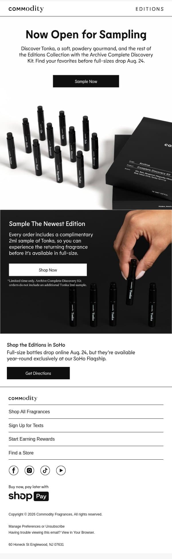 Editions sampling starts now email from Commodity screenshot