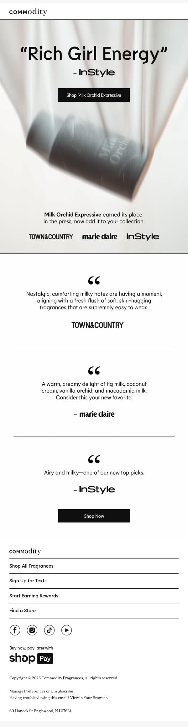 In case you missed it: Milk Orchid. email from Commodity screenshot