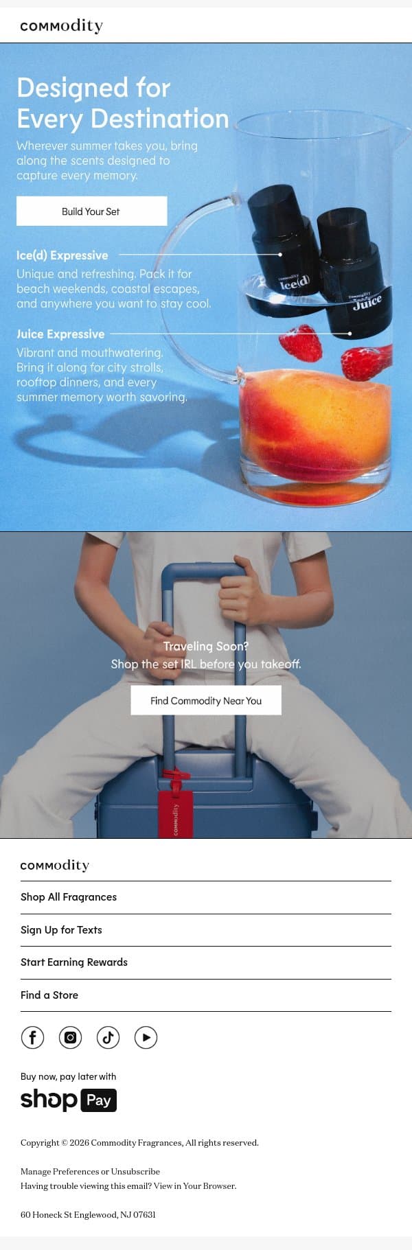 Designed to travel email from Commodity screenshot