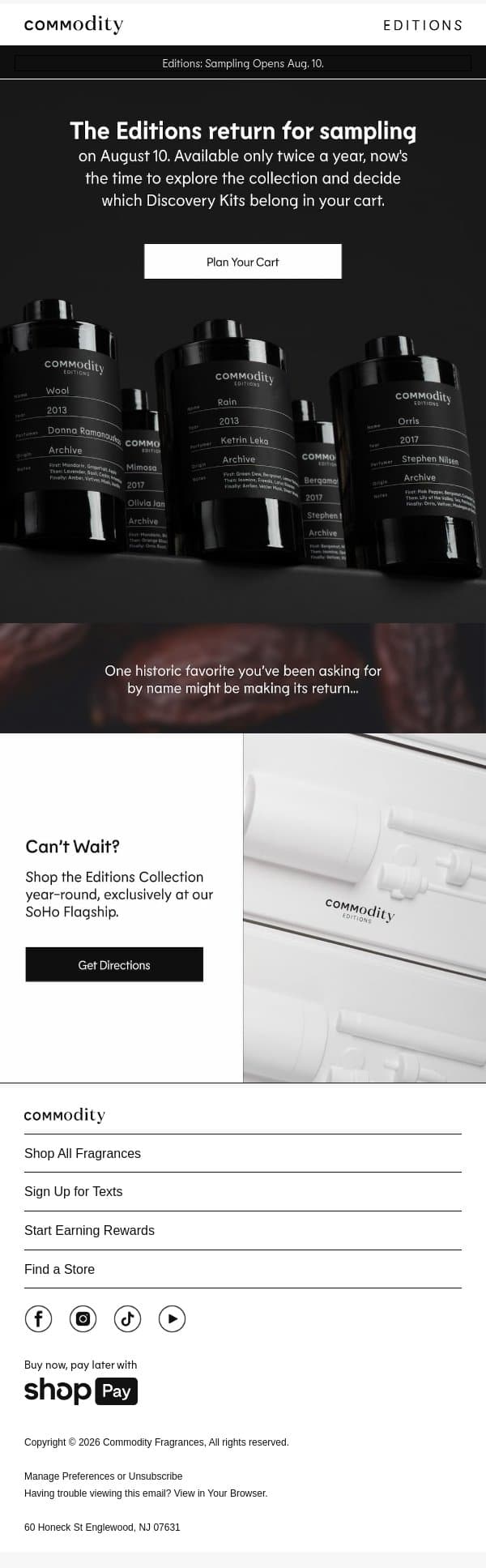 Editions sampling starts in 1 week email from Commodity screenshot