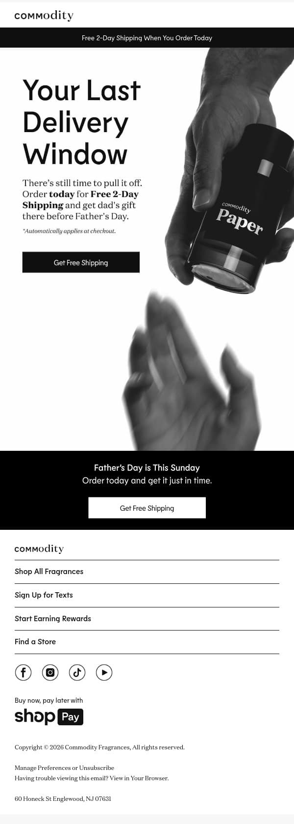 Father’s Day is this Sunday email from Commodity screenshot