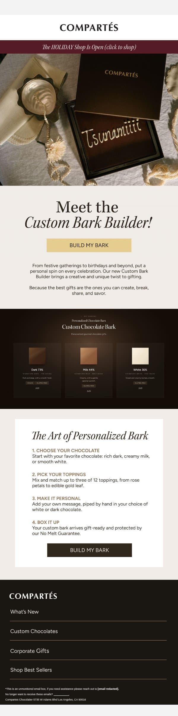 New! A Gift You Get to Create 🎁 email from Compartes Chocolatier screenshot