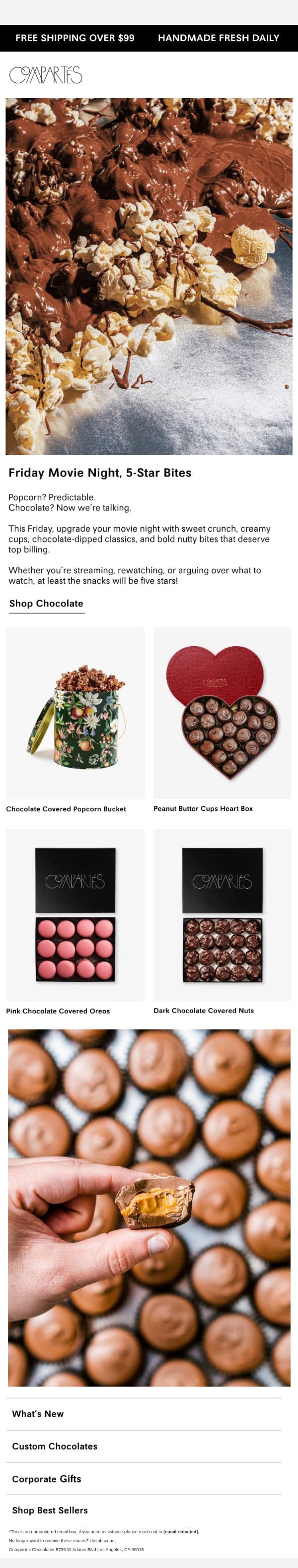 Press Play. Pass the Chocolate. 🍫🍿 email from Compartes Chocolatier screenshot
