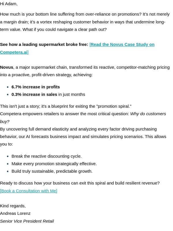 Trapped in endless discounts? Your exit strategy is here. email from Competera
