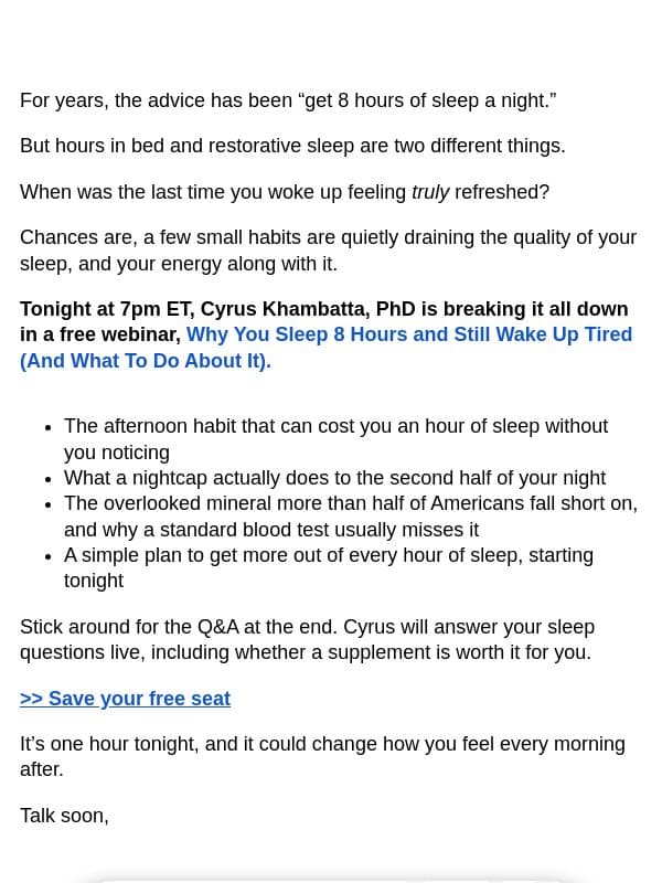 Sleeping 8 hours and still tired? email from Complement