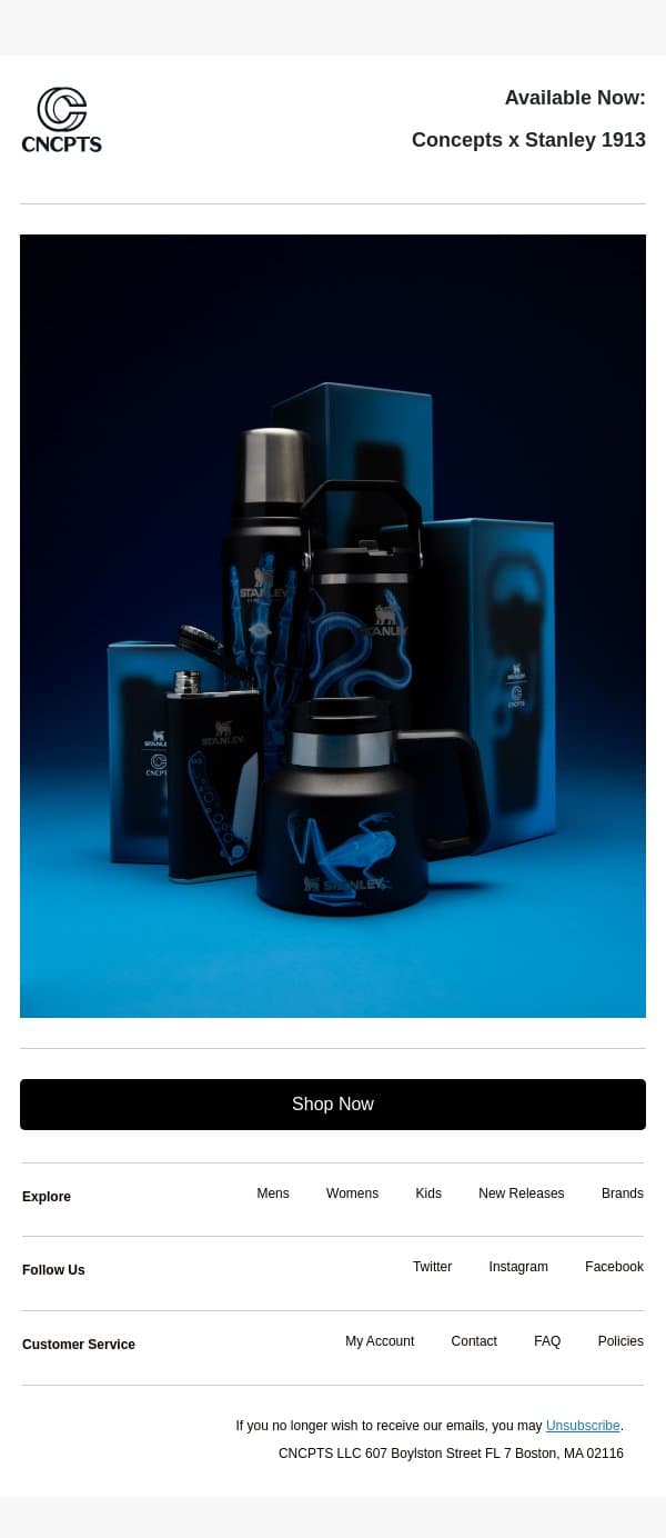 Available Now: Concepts x Stanley 1913 email from Concepts screenshot