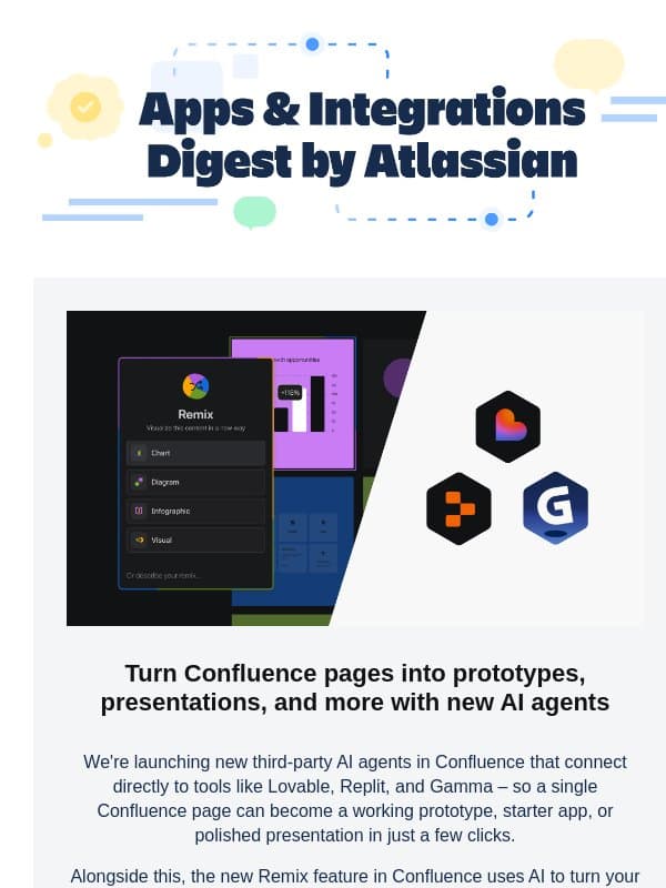 Optimize your workflows with Rovo, Remix, and AI agents email from Confluence (Atlassian)