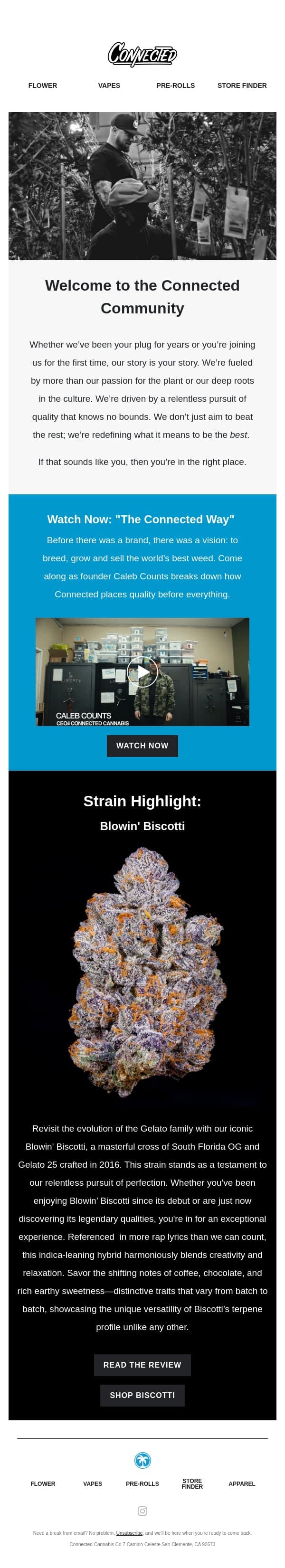 You’re In. Welcome to Connected. email from Connected Cannabis Co. screenshot