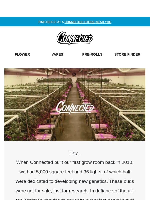 Big R+D Energy email from Connected Cannabis Co.