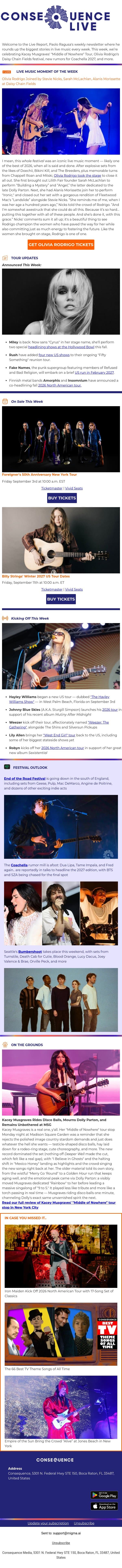 Live Report: Coachella's Rumor Mill Starts Spinning email from Consequence of Sound screenshot