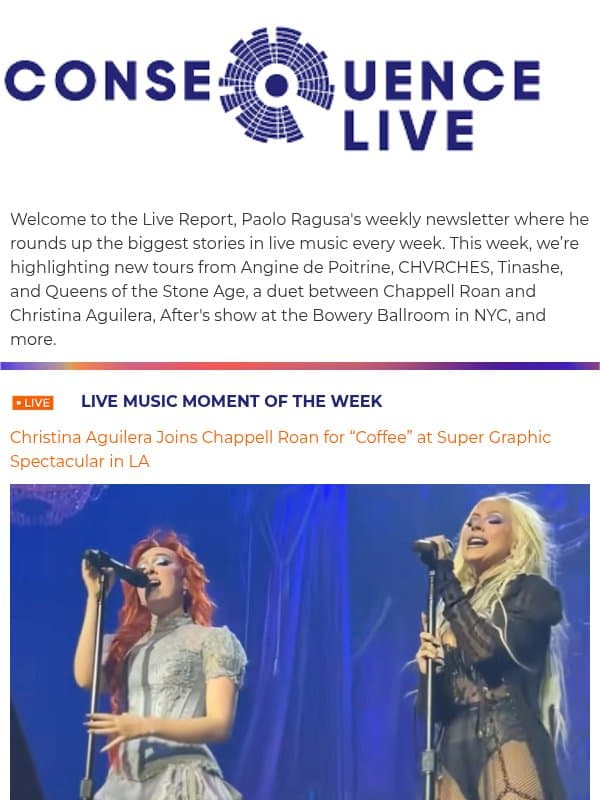 Live Report: New 2027 Tours from Angine de Poitrine, CHVRCHES, Queens of the Stone Age, and more email from Consequence of Sound