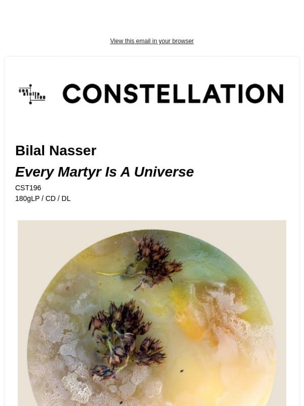 Announcing BETHLEHEM, Bilal Nasser, new subscriber exclusives email from Constellation Records