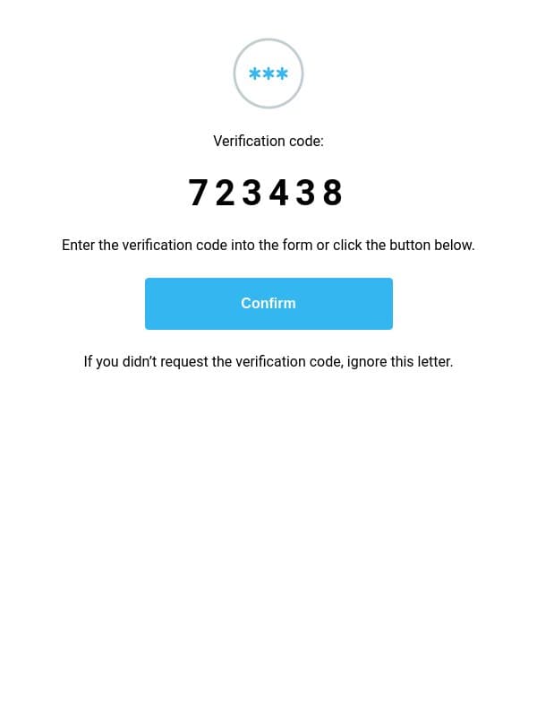 723438 – Your verification code email from ContactInBio screenshot