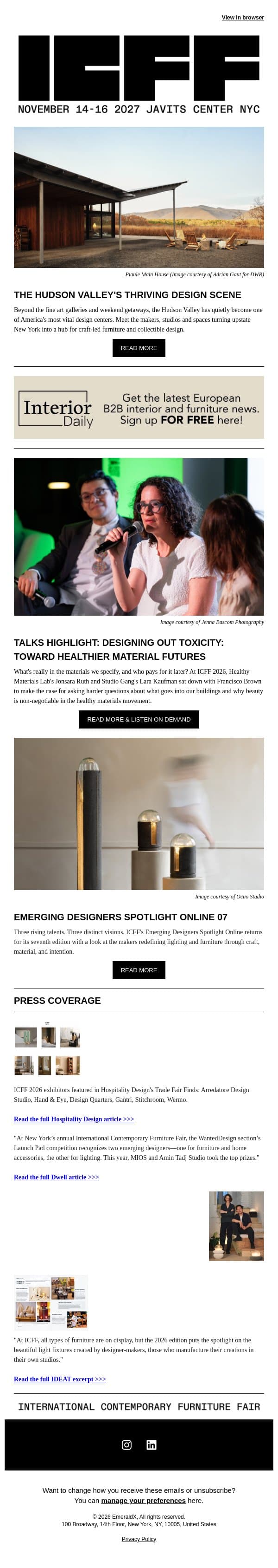 The Hudson Valley's Thriving Design Scene email from Contract Design screenshot
