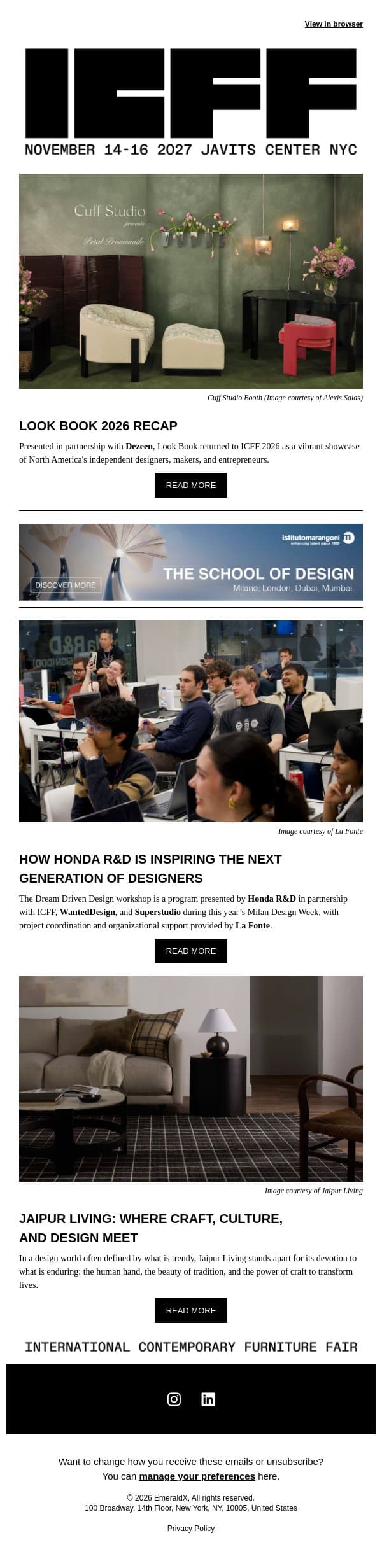 A Recap of Look Book 2026 email from Contract Design screenshot