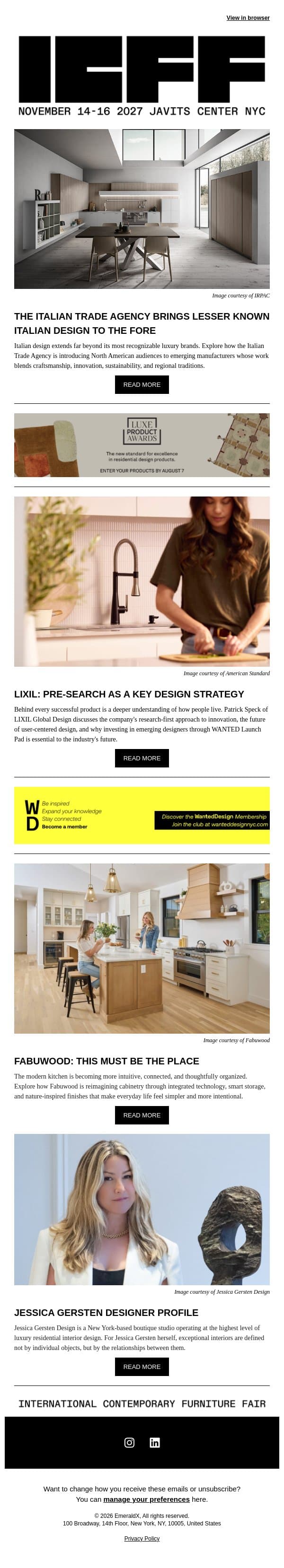 The Italian Trade Agency Brings Lesser Known Italian Design to the Fore email from Contract Design screenshot