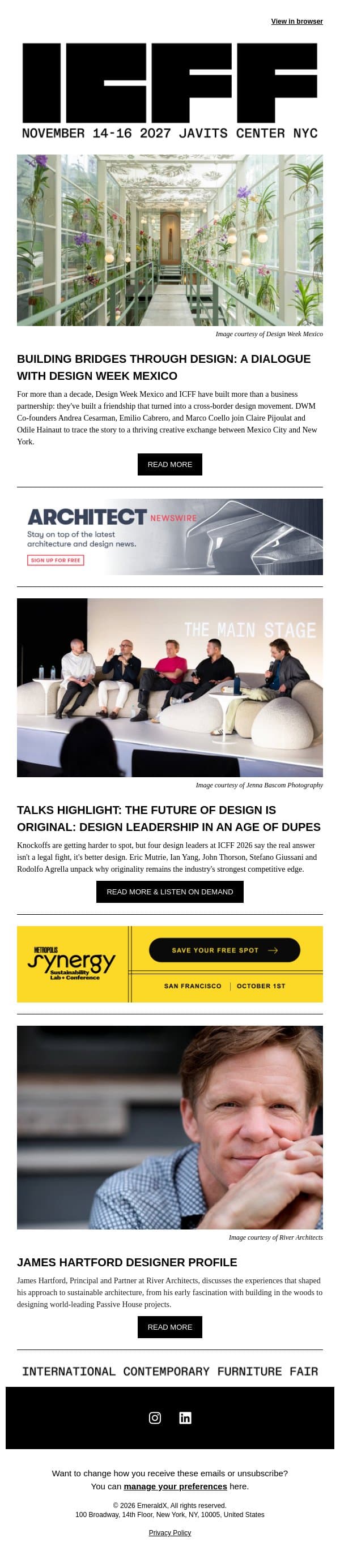 Building Bridges Through Design: A Dialogue with Design Week Mexico email from Contract Design screenshot