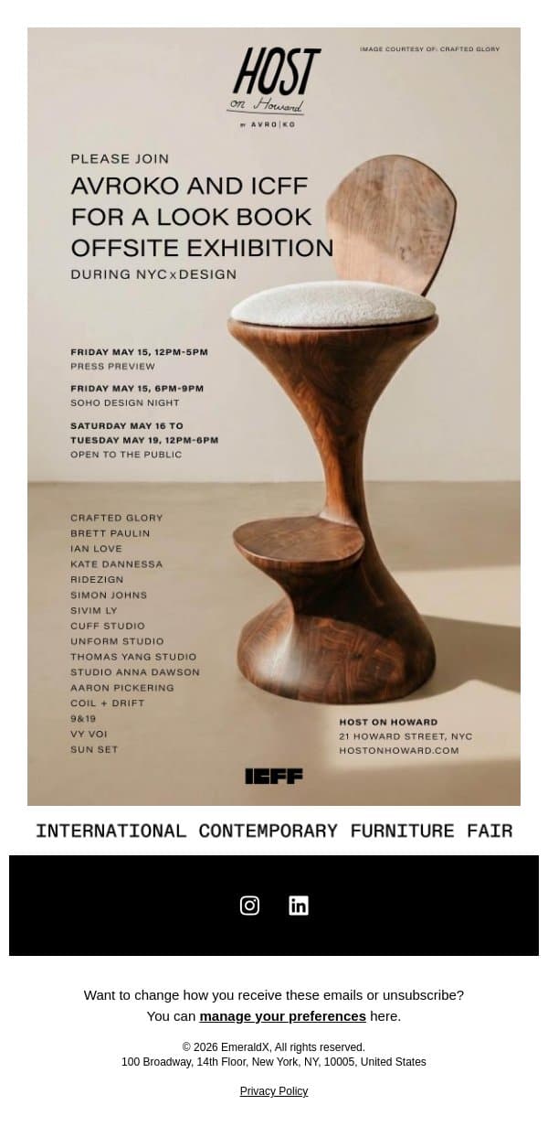 Join ICFF and AvroKO for a Look Book Offsite Exhibition email from Contract Design screenshot