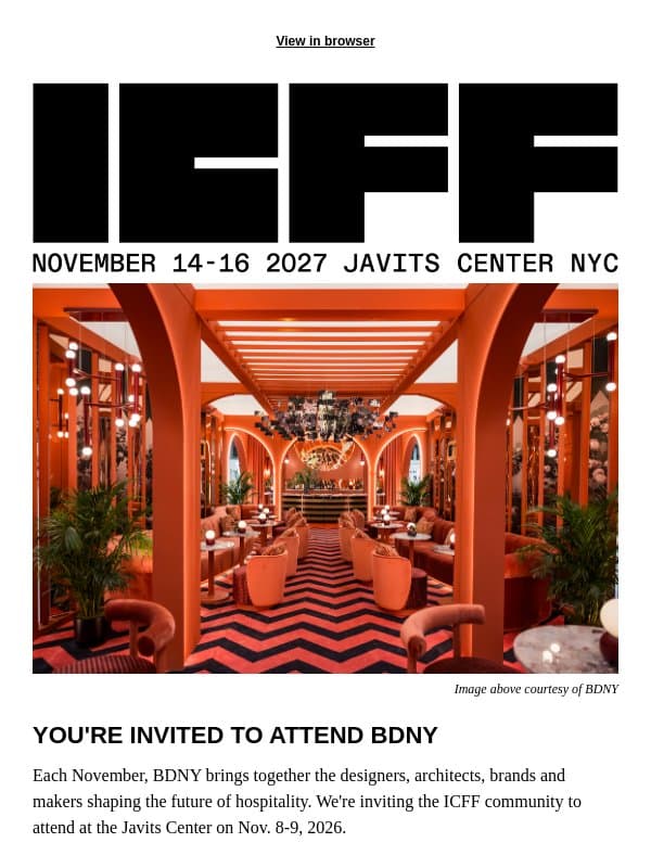 A complimentary BDNY pass is waiting email from Contract Design