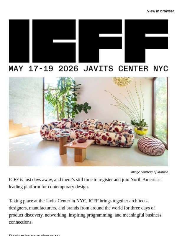 Only a Few Days Left to Register for ICFF email from Contract Design