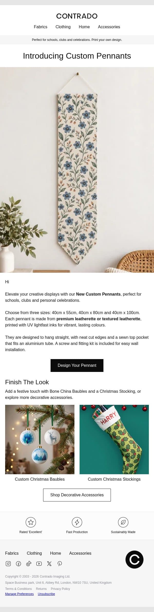 New: Custom Pennants, Made to Order email from Contrado screenshot
