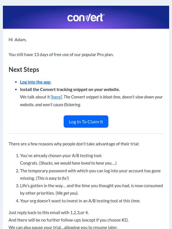 Should we close your Convert trial account? email from Convert.com