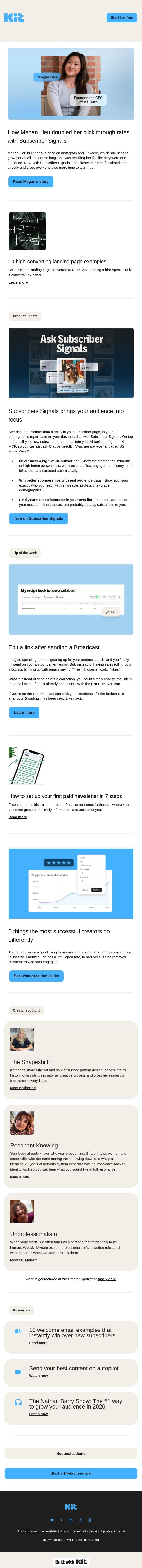 How Megan Lieu doubled her click through rates email from ConvertKit screenshot