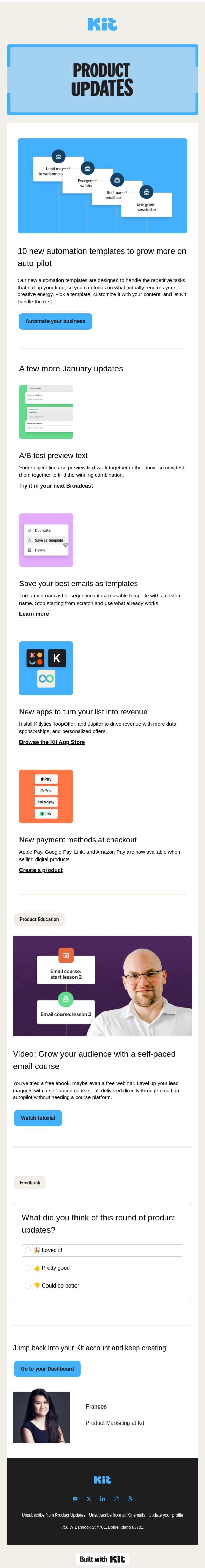 Kit Product Updates: January 2026 email from ConvertKit screenshot