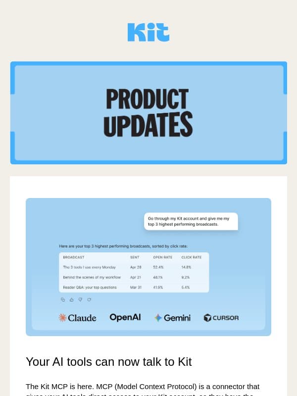 Kit Product Updates: May 2026 email from ConvertKit