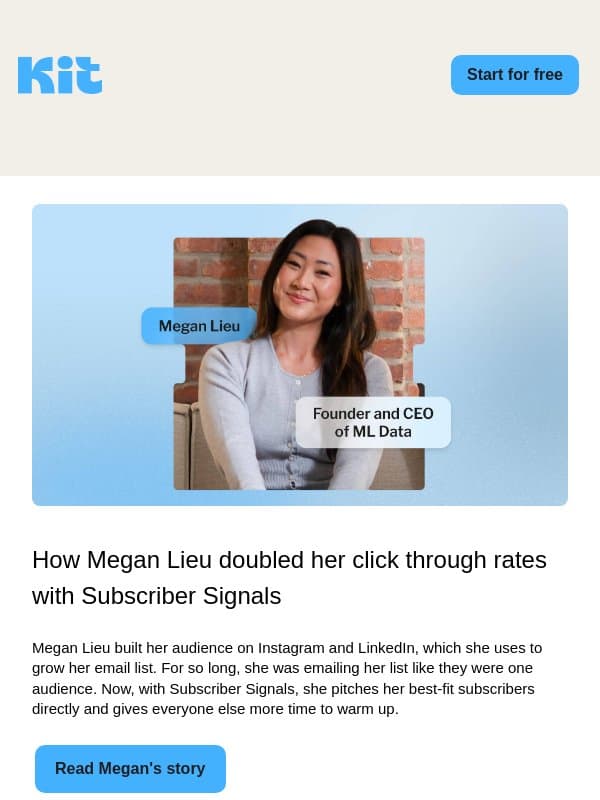 How Megan Lieu doubled her click through rates email from ConvertKit