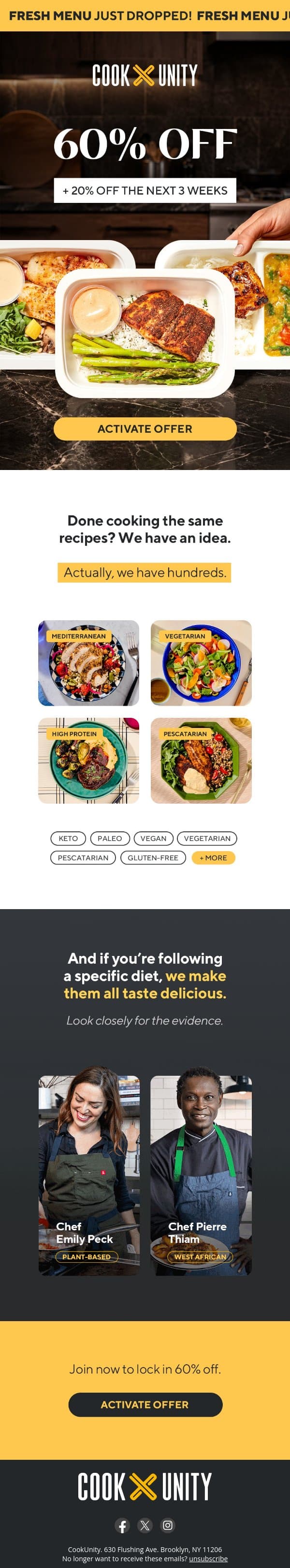 So... how about 60% off summer specials? email from Cook Unity screenshot