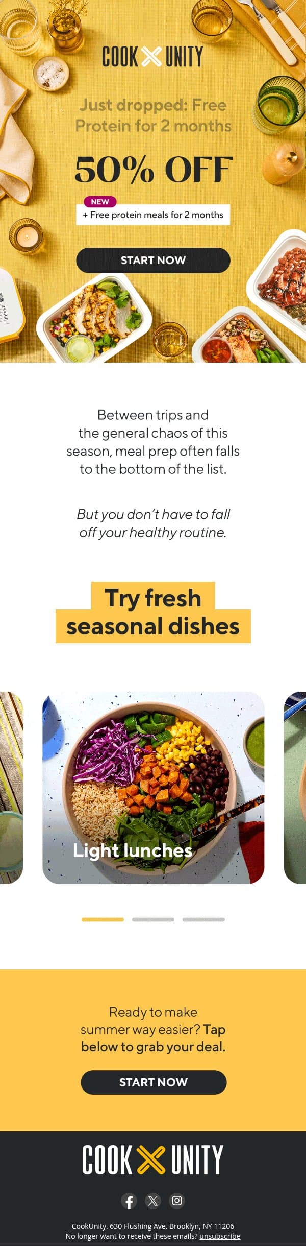 50% off + free protein-packed meals email from Cook Unity screenshot
