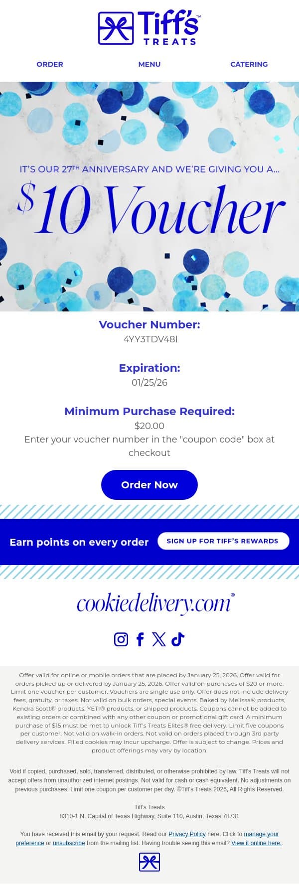 Hi, Here's A $10 Voucher For You! email from Cookie Delivery screenshot