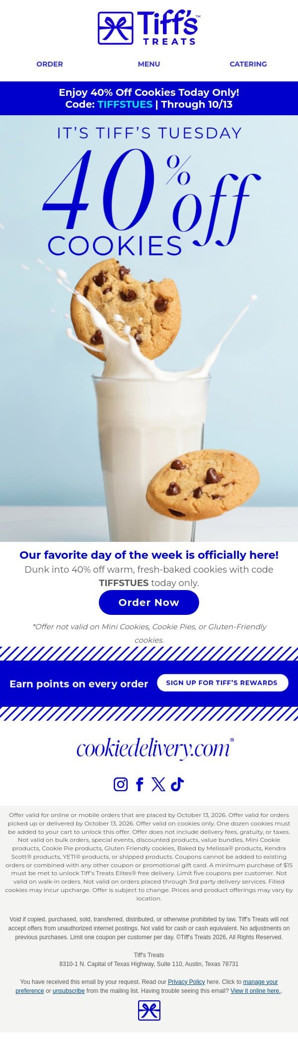 40% Off🍪 Today Only! Happy Tiff’s Tuesday🎉 email from Cookie Delivery screenshot
