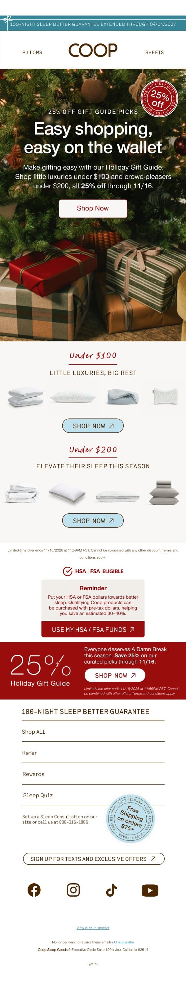 Inside: gifts under $100 email from Coop Home Goods screenshot