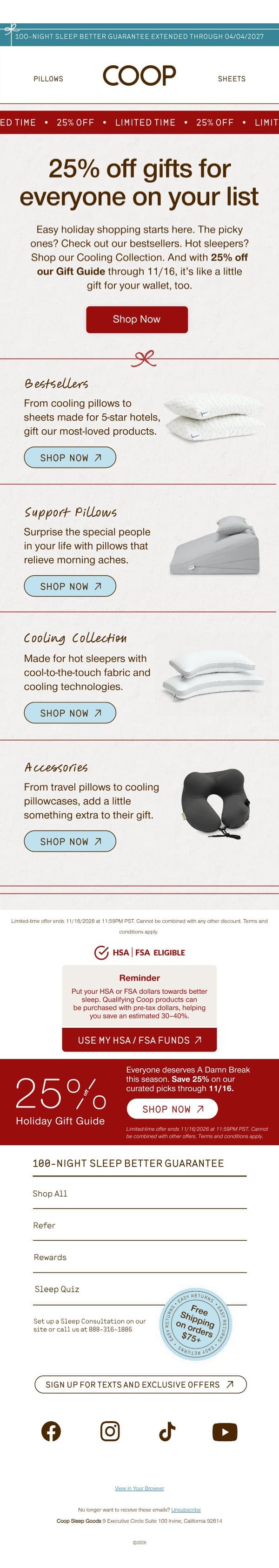 25% off our gift guide picks email from Coop Home Goods screenshot