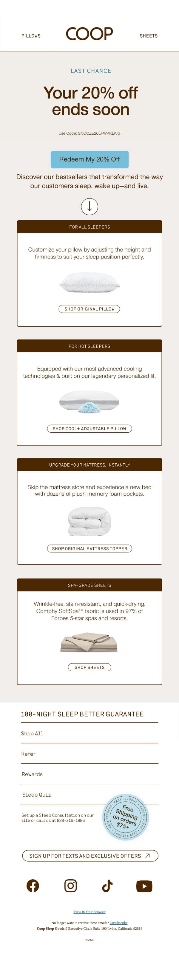 Almost 0 hours left email from Coop Home Goods screenshot