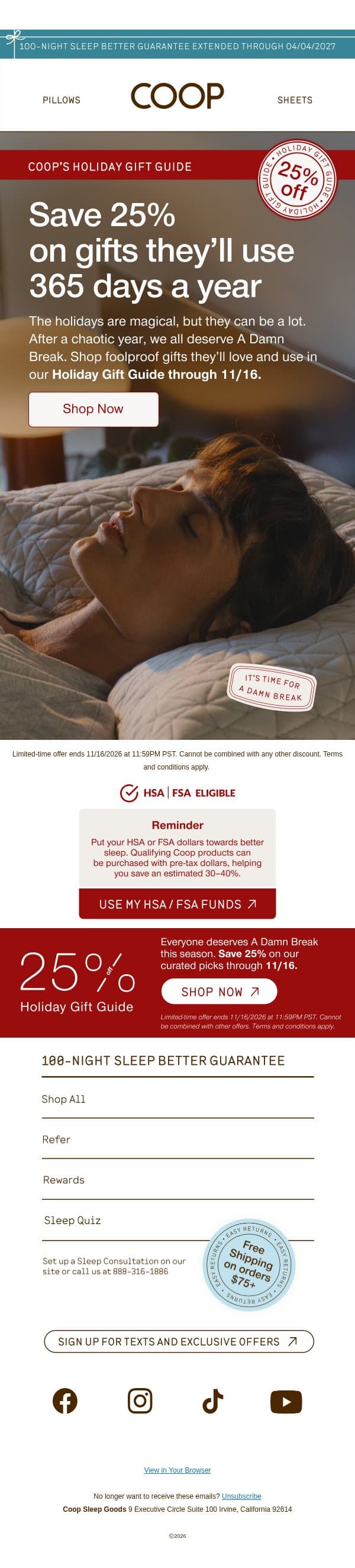 The gift of rest email from Coop Home Goods screenshot