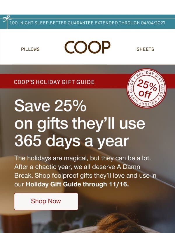 The gift of rest email from Coop Home Goods