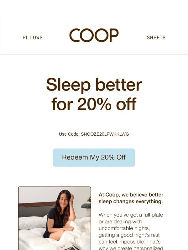 Say goodnight to bad sleep email from Coop Home Goods