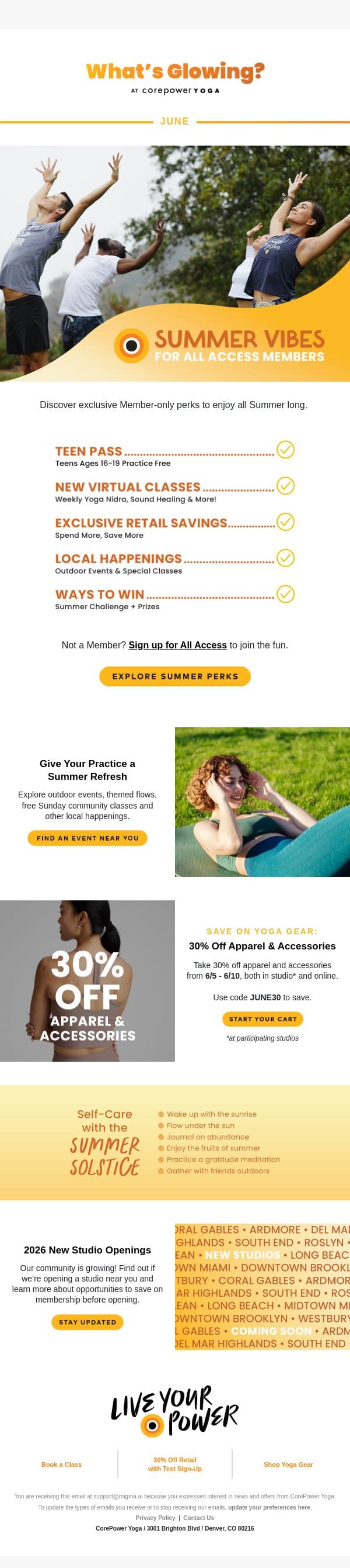 ☀️ Friend, Everything Waiting for You This June email from CorePower Yoga screenshot