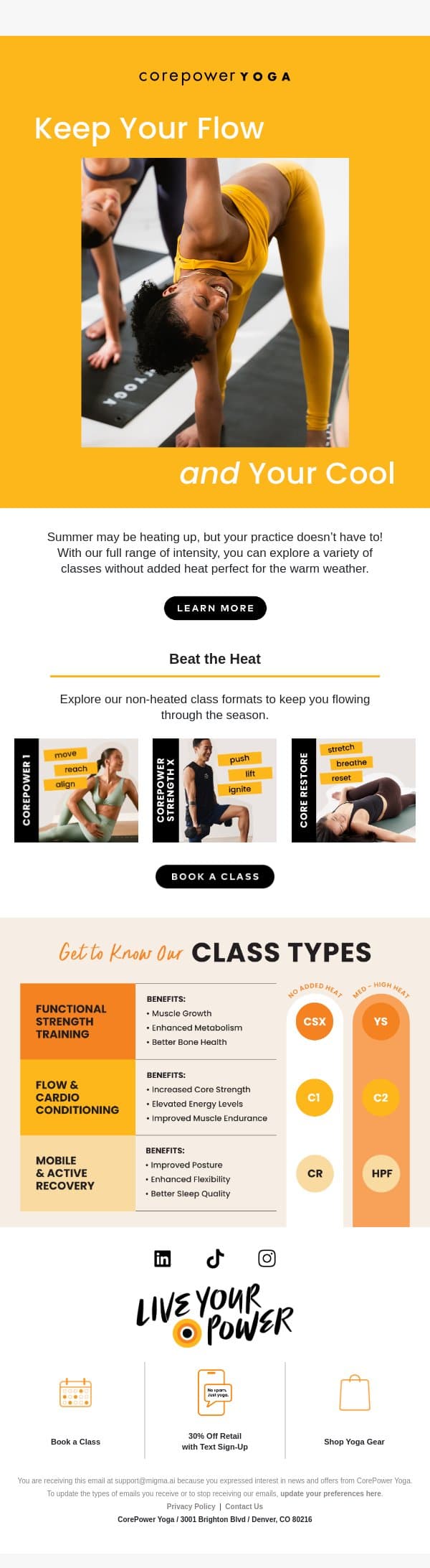 Your Perfect Summer Flow, No Heat Necessary π email from CorePower Yoga screenshot
